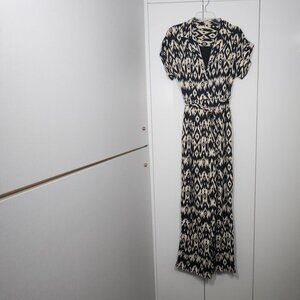 Wayward Fancies Ikat Print Crepe Sash Tie Wide Leg Jumpsuit Size M-10